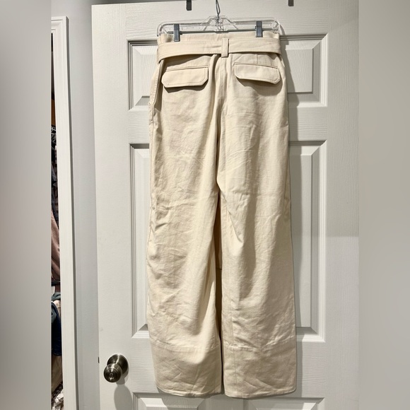 NWOT ZARA Cream Belted Pocket Relaxed Fit Versatile Cotton Trouser Pants Size S - Picture 8 of 8